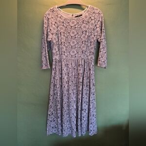 Tibi Dress Size 10 Wool Silk Embroidered Eyelet Midi Fit Flare Gray